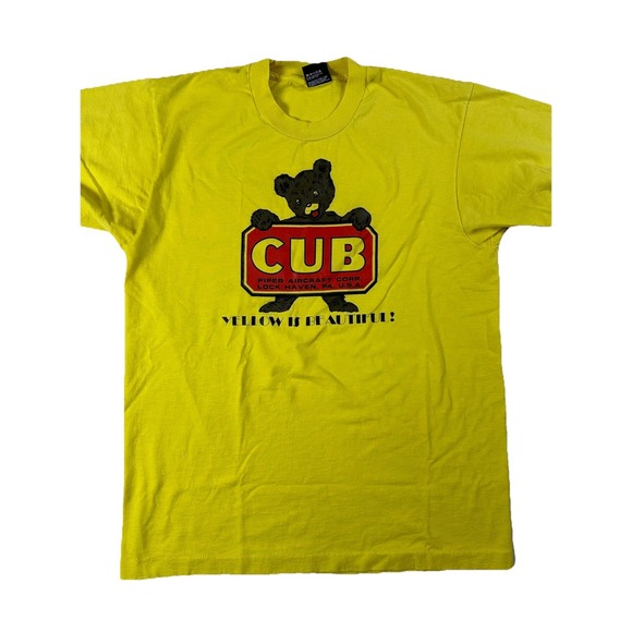 Vintage Piper Cub Aircraft Single Stitch Shirt 90s L Yellow Beautiful Aviation - Picture 1 of 7